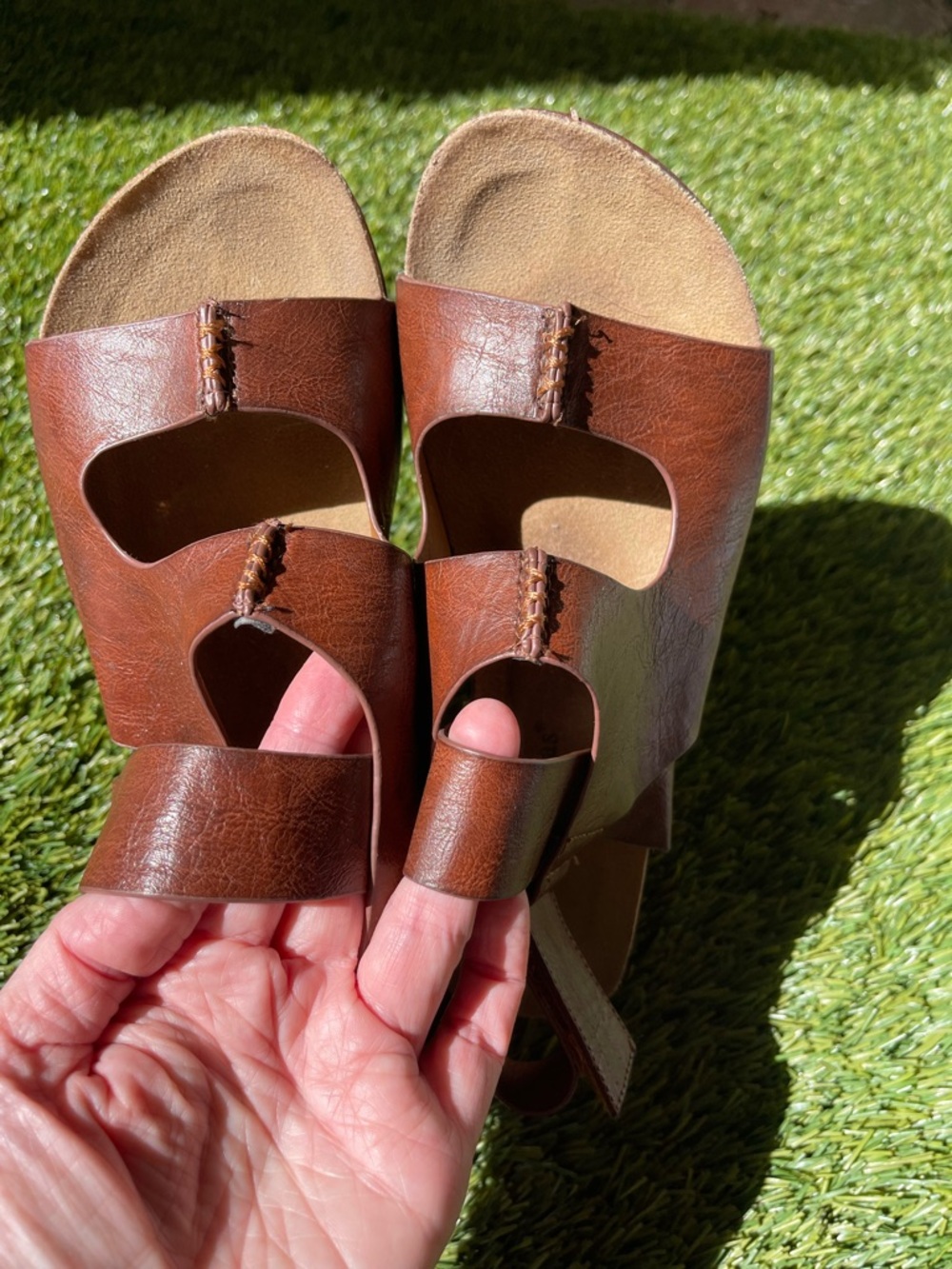 Pierre Dumas Brown Leather Wedge Sandals - Picture 3 of 7